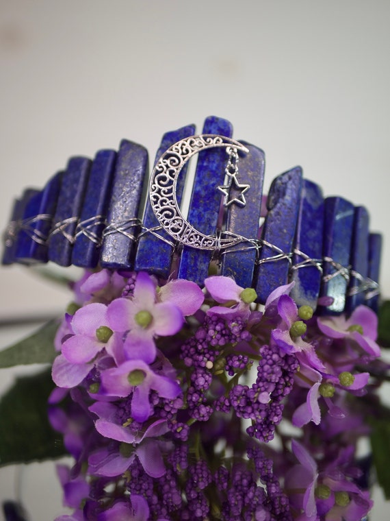 Lapis and Moon Tiara Lapis Lazuli Crown With Gold Triple Moon - Speak Your Truth  main image 4