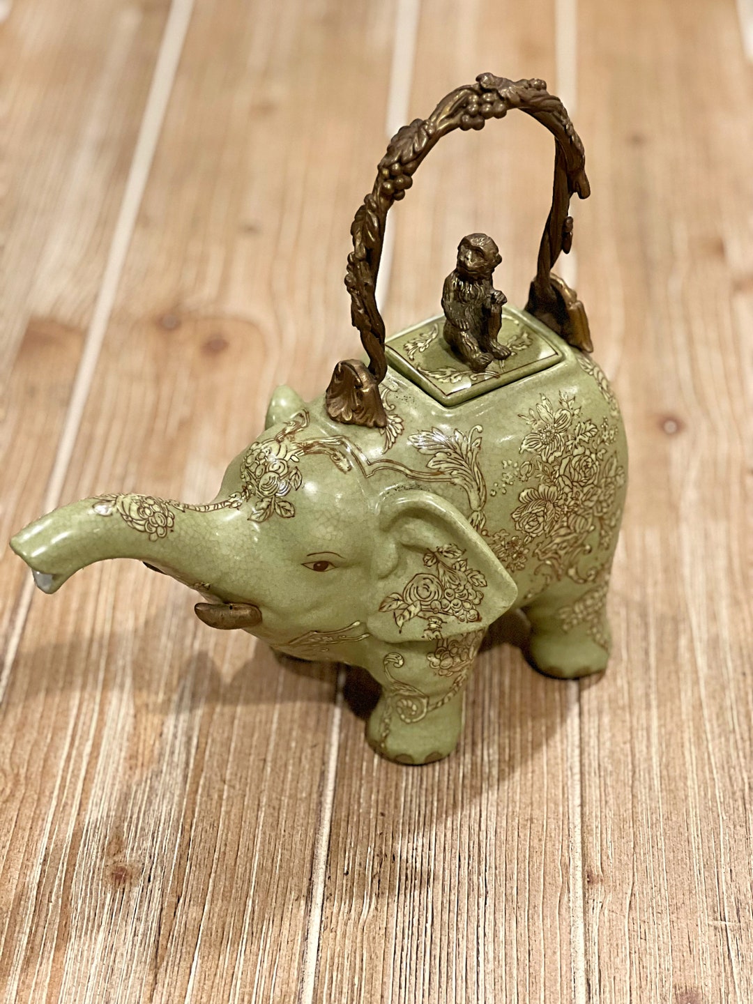 Antique Hand Painted Elephant Teapot With Monkey Lid Etsy