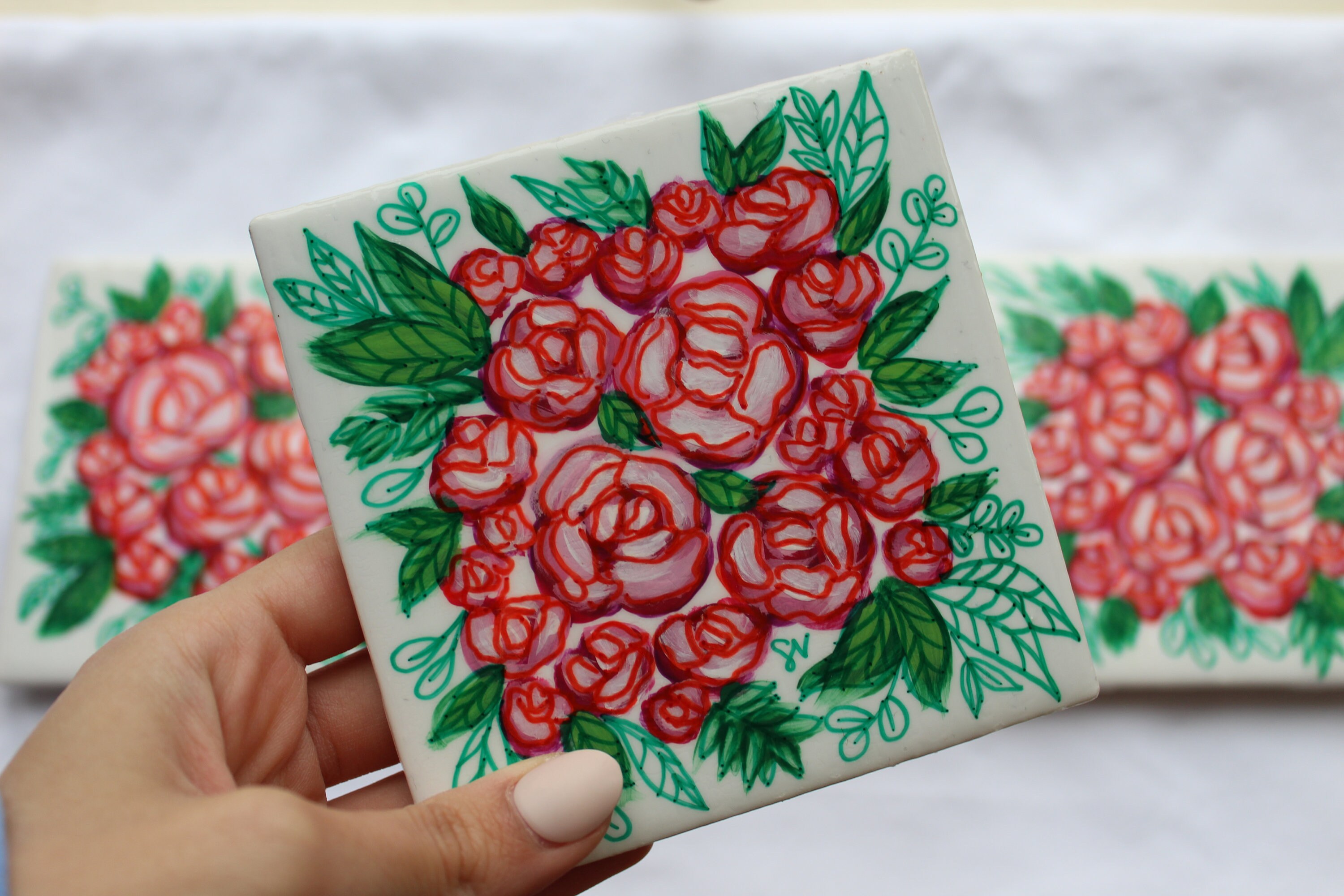 Hand-painted Coasters Ceramic Coasters Hand-painted Tiles - Etsy UK