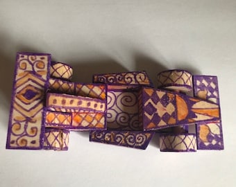 Purple and yellow wooden art toy car decoration wood design