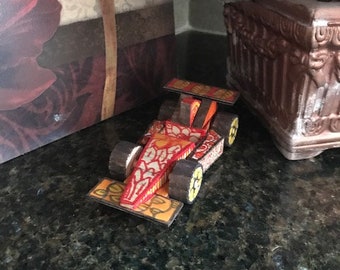 赤と黄色の木製アートおもちゃの車の装飾木製デザイン - Etsy 日本