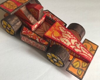 赤と黄色の木製アートおもちゃの車の装飾木製デザイン - Etsy 日本