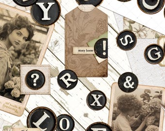 Typewriter Rounds™ – Alfabeto vintage imprimible con cortes elegantes / 56 claves efímeras para diarios basura y manualidades con papel / Gladwell Paper Co.