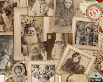 Paket med vintage julkort och ramar – utskrivbara julbilder och småbilder | Peppermint Pals™