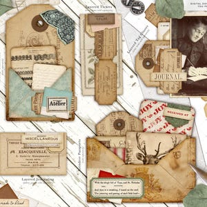 Sepia Post™ Envelope Clusters for Junk Journals | 7 Printable Pages of Vintage Envelope Pockets, Tags & Ephemera | Scrapbooking and Collage