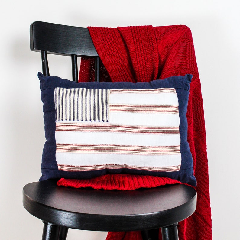 Patriotic Flag Throw Pillow Linen Farmhouse 4th Of July Americana Decor July 4th Decorations For Home Farmhouse Style Rustic Decor Usa
