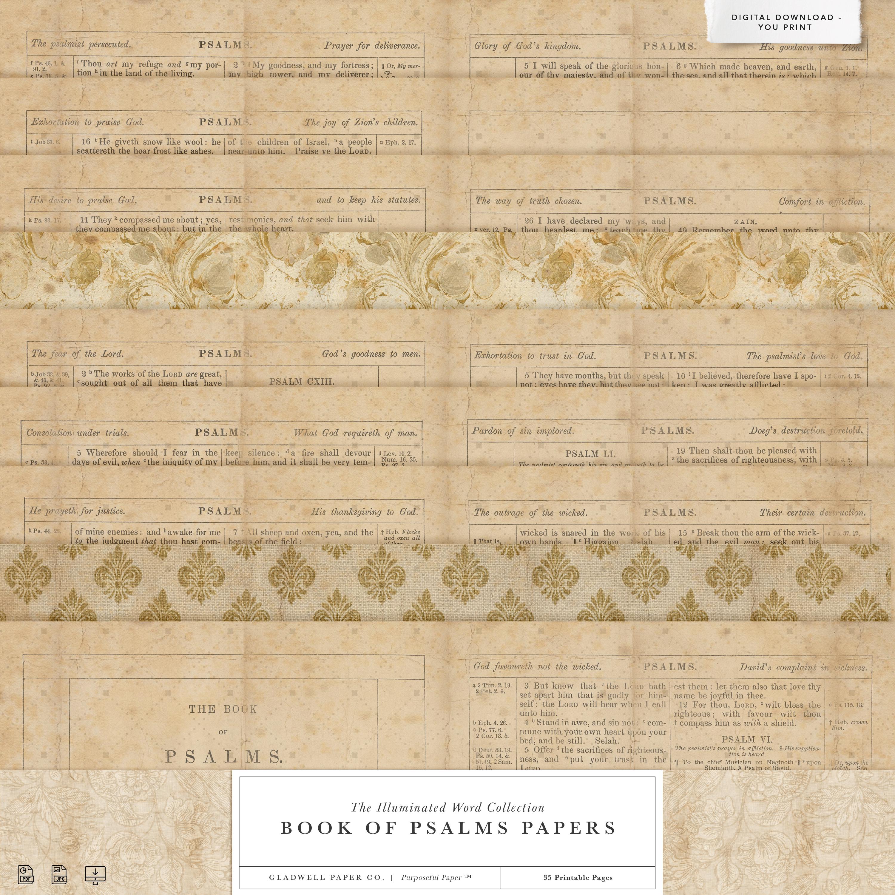 Bible Journaling Paper Pack Printable, Vintage Psalm Pages, Antique ...