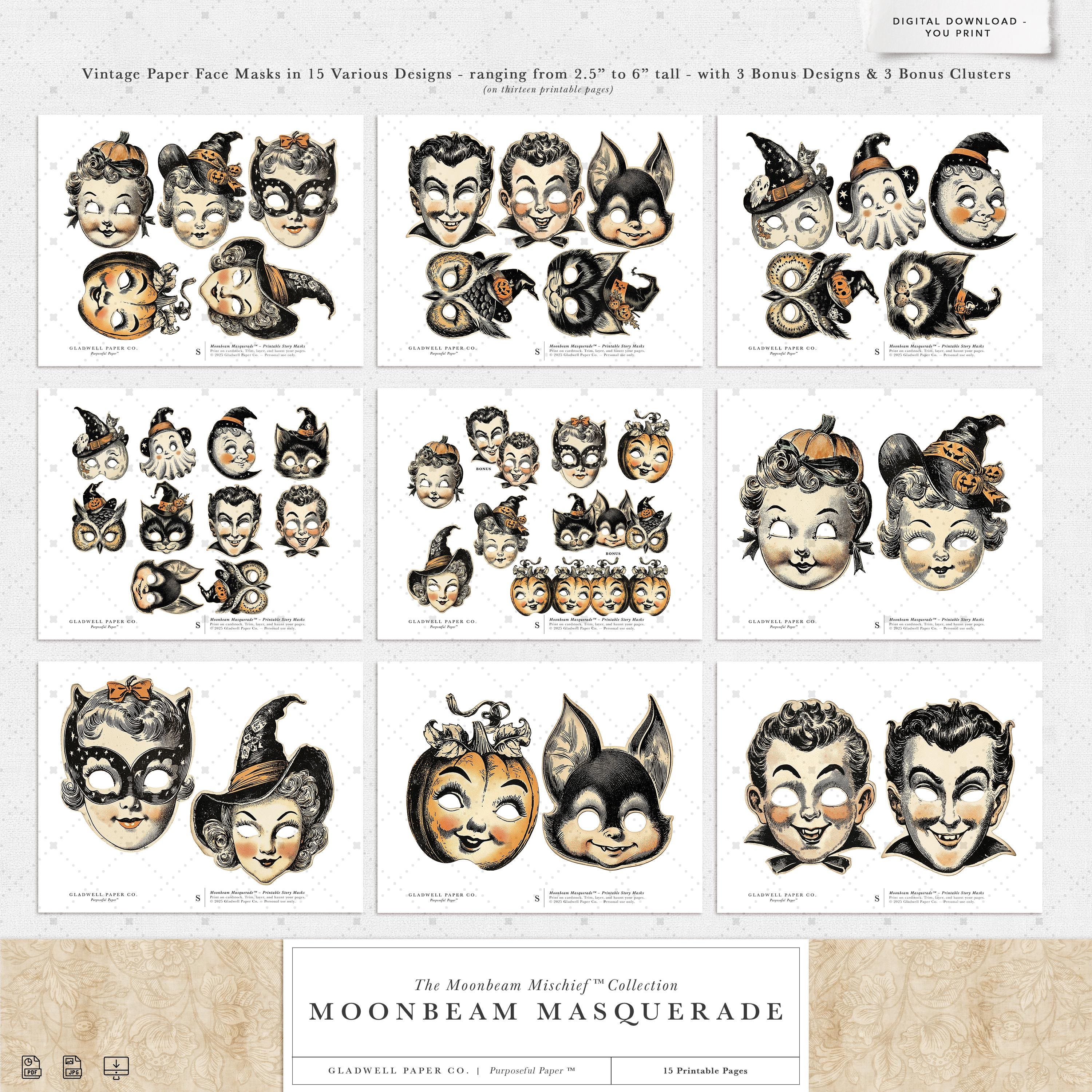 Moonbeam Masquerade™ – Printable Halloween Mask Tags & Fussy Cuts | 15 ...