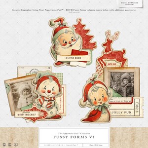 Utskrivbara urklipp med vintagemotiv av tomten och älvor för skräpdagböcker | Peppermint Pals™ Vol. 1 bild 8
