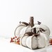 Oatmeal Linen Pumpkins, Fabric Pumpkins + Leather Leaves, Fall Decorations, Fall Farmhouse Decor, Fall Centerpiece, Thanksgiving Centerpiece 