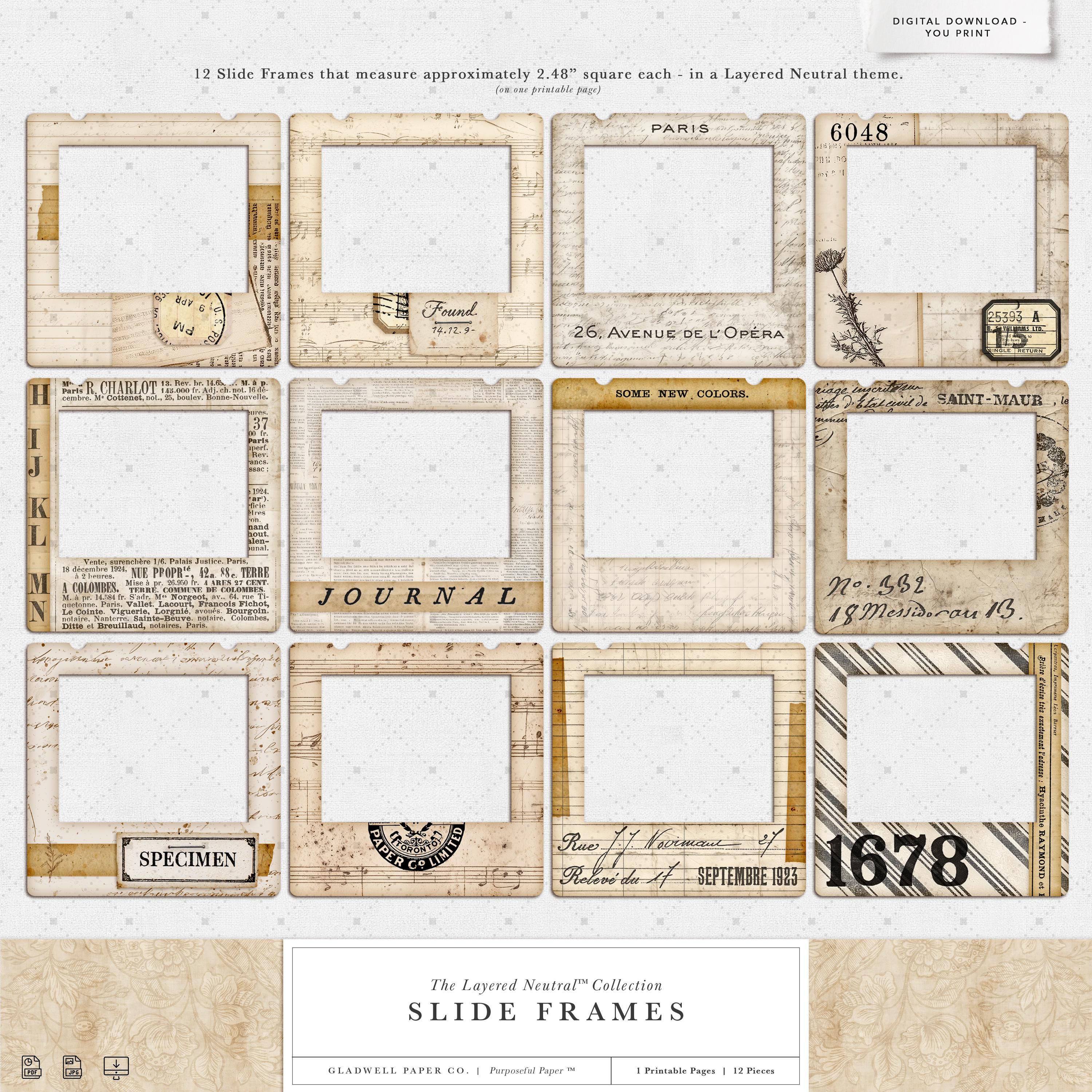 Slideshow Frame Computure Vintage Slide Frames Printable | 12 Neutral Journal Frames | Junk ...
