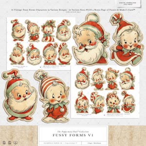 Utskrivbara urklipp med vintagemotiv av tomten och älvor för skräpdagböcker | Peppermint Pals™ Vol. 1 bild 5