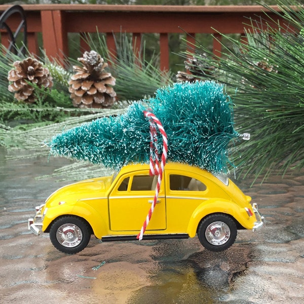 VW Christmas~Volkswagen Christmas~VW Gifts~Vintage Volkswagen Christmas~Nostalgic Christmas~Nostalgic Gift~Yellow VW Beetle~Retro Car Tree