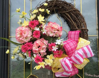 Front Door Wreath, Summer Wreath, Pink Wreath, Spring Wreath, Valentines Day Wreath, Door Decor