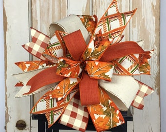 Lantern Bow~Fall Wreath Bow~Swag Bow~Mailbox Bow~Autumn Wreath Bow~Lantern Bow Fall~Fall Wreath Bow Door~Fall Wreath Bow Plaid~Bow Topper