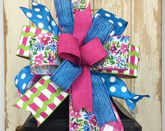 Floral Spring And Summer Bow Colorful Bow Pastel Color Bow Floral Bow For Lamppost Bow For Summer Wreath Nursery Bow