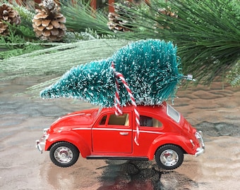 VW Christmas~Volkswagen Christmas~VW Gifts~Vintage Volkswagen Christmas~Nostalgic Christmas~Nostalgic Gift~Red VW Beetle~Retro Car with Tree