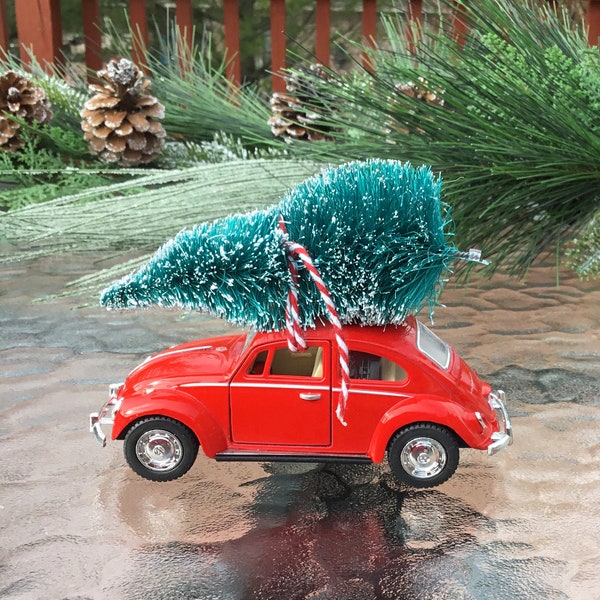 VW Christmas~Volkswagen Christmas~VW Gifts~Vintage Volkswagen Christmas~Nostalgic Christmas~Nostalgic Gift~Red VW Beetle~Retro Car with Tree
