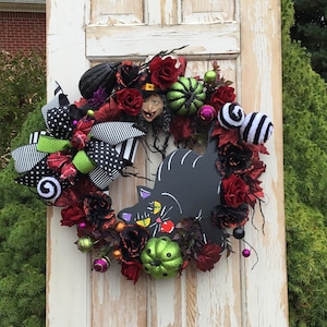 Halloween Wreath for Front Door~Halloween Pumpkin Wreath~Witch Wreath~Halloween Floral Wreath~Halloween Door Wreath~Cat Wreath~Spooky Wreath