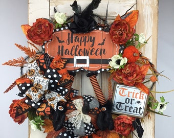 Halloween Wreath for Front Door~Witch Door Wreath~Spooky Halloween Wreath~Halloween Wreath Spider~Halloween Floral Wreath~Witch Legs Wreath