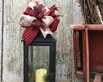 Farmhouse Wreath Bow~Holiday Decor Bow~Holiday Wreath Bow~Christmas Bow~Christmas Door Bow~Plaid Wreath Bow~Buffalo Check Bow~Lantern Bow