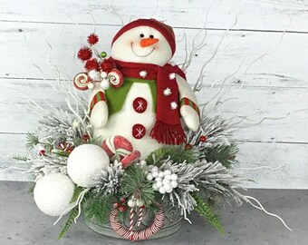 Holiday Centerpiece~Country Christmas Centerpiece~Snowman Centerpiece~Christmas Table Centerpiece~Christmas Centerpiece~Whimsical Decoration
