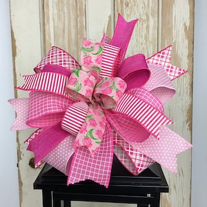 Spring Wreath Bow~Tulip Wreath Bow~Swag Bow~Lantern Bow~Pink Green Wreath Bow~Spring Floral Wreath Bow~Hanger Door Bow~Easter Door Bow