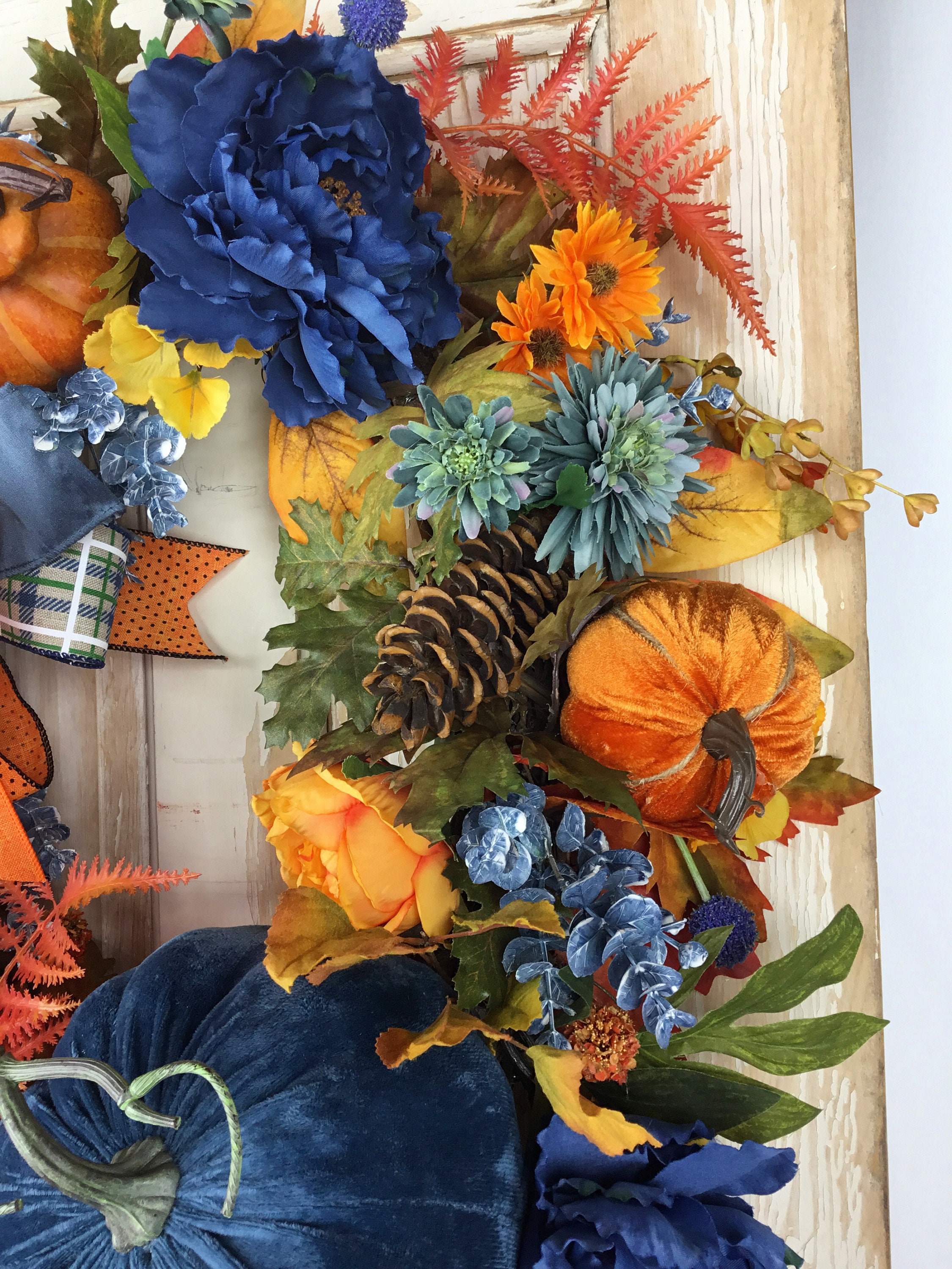 Blue Fall Wreath~blue Fall Wreath for Front Door~blue and Orange
