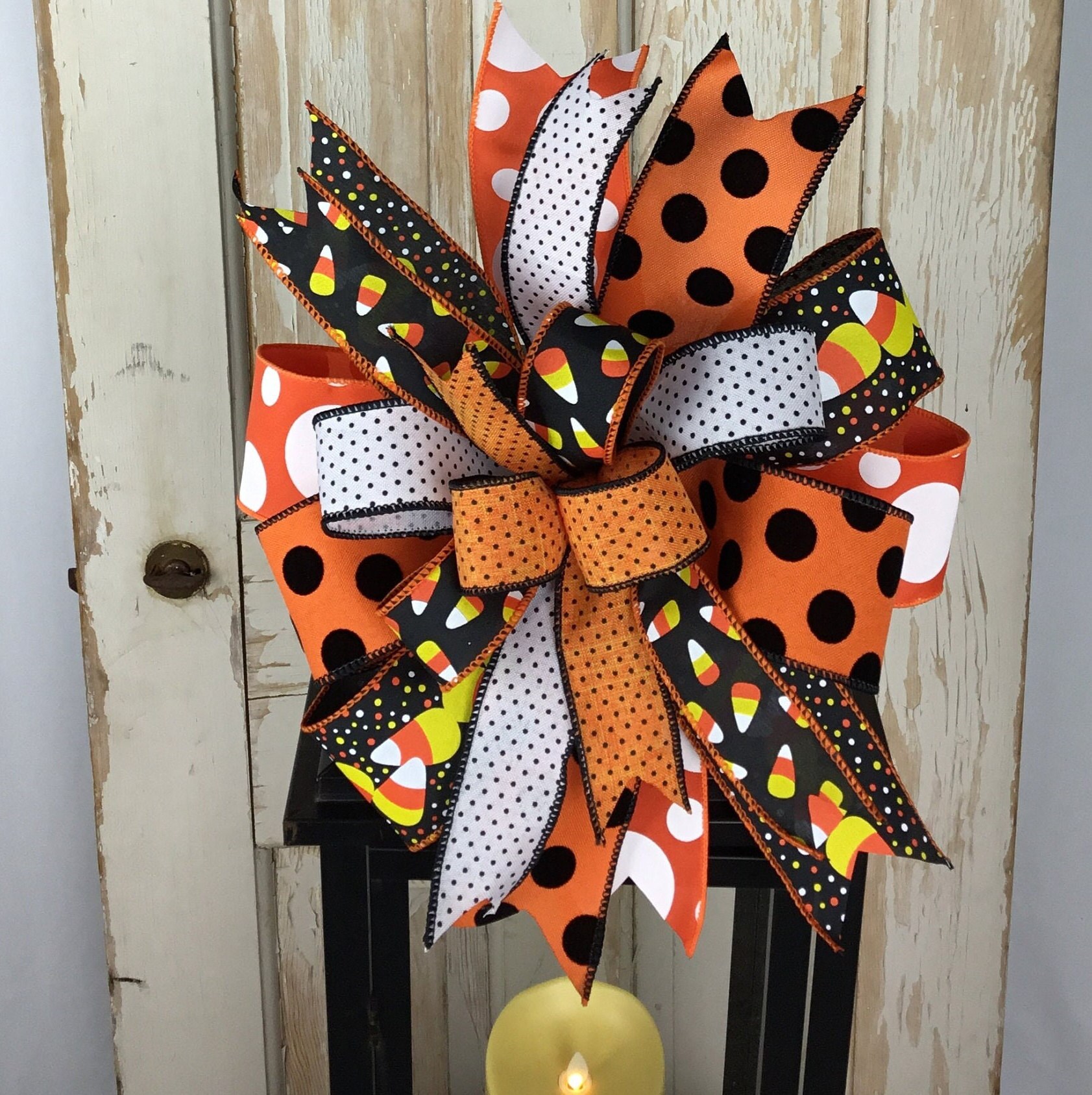 Halloween Wreath Bow~candy Corn Decor~halloween Door Hanger Bow~lantern