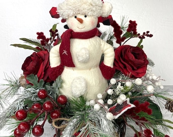 Snowman Centerpiece~Christmas Arrangement~Snowman Arrangement~Christmas Table Centerpiece~Christmas Floral  Centerpiece~Country Centerpiece