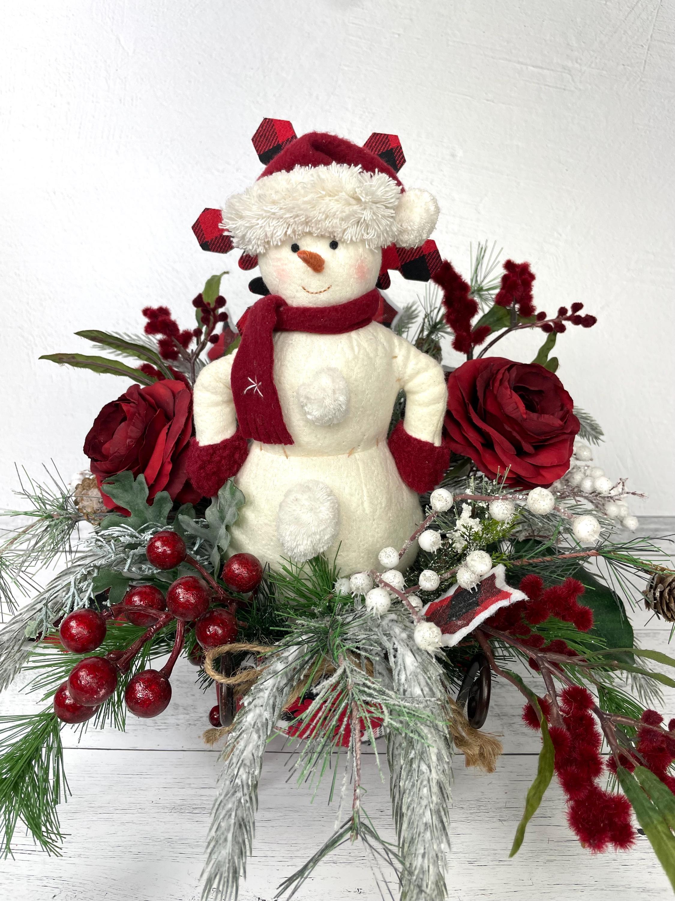 30 Beautiful Christmas Flower Arrangements for a Blooming Holiday: Festive Floral Ideas to Brighten Your Home 6 Snowman Centerpiece~Christmas Arrangement~Snowman…