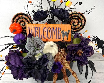 Halloween Arrangement~Halloween Arrangement for Table~Spooky Arrangement~Whimsical Halloween~Candy Corn Halloween Decor~Black Cat Halloween