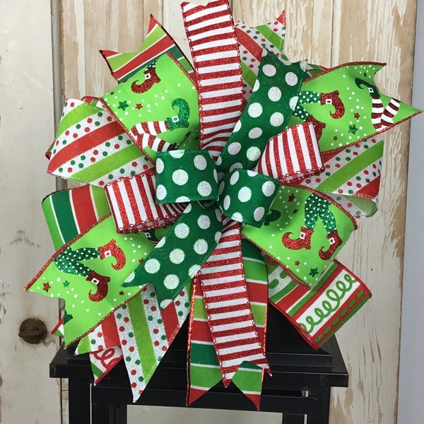 Elf Bow~Elf Decor~Elf Decoration~Christmas Wreath Bow~Christmas Lantern Bow~Whimsical Wreath Bow~Red Green Bow~Tree Bow~Mailbox Bow~Whimsy