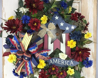 Americana Wreath~Patriotic Wreath for Front Door~Fourth of July Wreath~Patriotic Summer Wreath~4th of July Door Wreath~Memorial Day Wreath