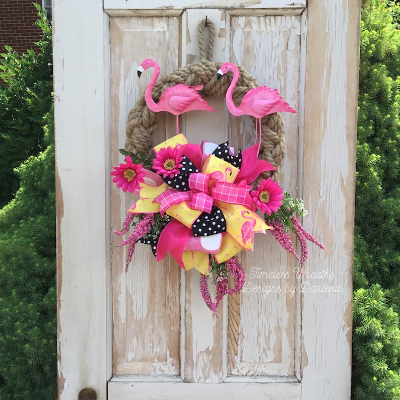 Flamingo Wreath~Flamingo Door Wreath~Pink Flamingo Wreath~Summer Flamingo Wreath~Flamingo Front Door Wreath~Tropical Wreath~Beach Wreath