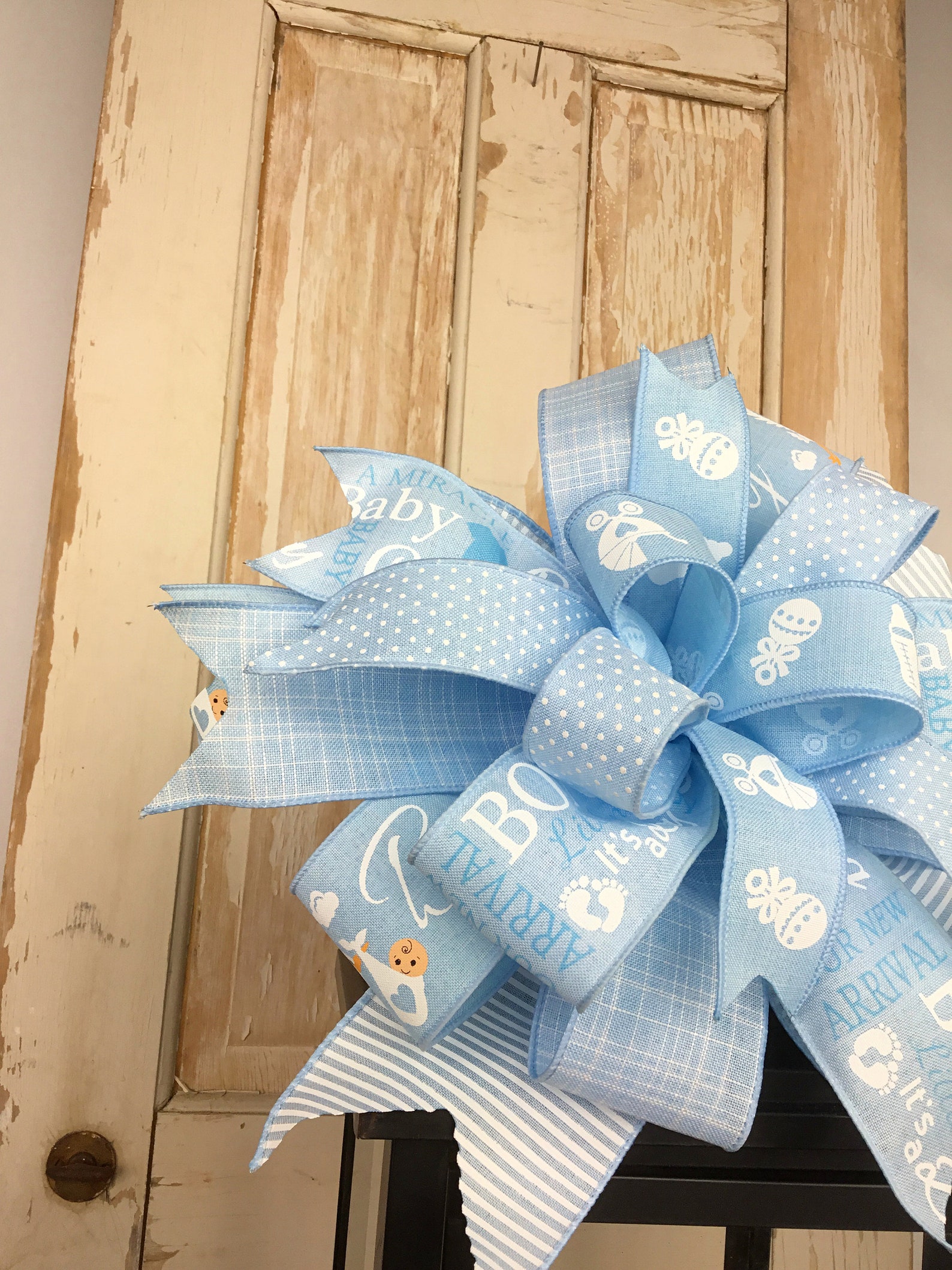 Baby Boy Gift BowBaby Boy Shower Gift BowBaby Blue White Etsy