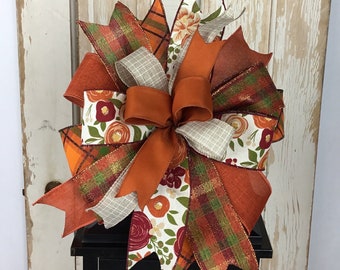 Fall Floral Bow~Fall Wreath Bow~Autumn Wreath Bow~Lantern Bow~Swag Bow~Mailbox Bow~Lantern Bow Fall~Fall Wreath Bow Door~Bow Topper~Autumn