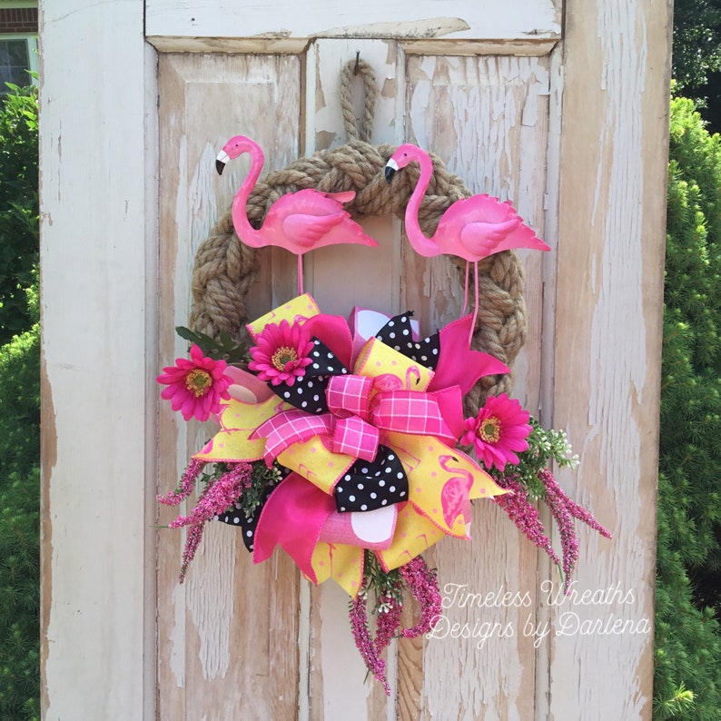Flamingo Wreath~Flamingo Door Wreath~Pink Flamingo Wreath~Summer Flamingo Wreath~Flamingo Front Door Wreath~Tropical Wreath~Beach Wreath