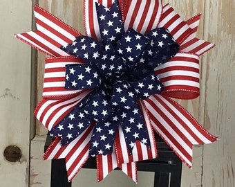 Patriotic Bow~Lantern Bow~Mailbox Bow~Red White and Blue Wreath Bow~July 4th Wreath Bow~Stars and Stripes Bow~American Wreath Bow~USA Bow
