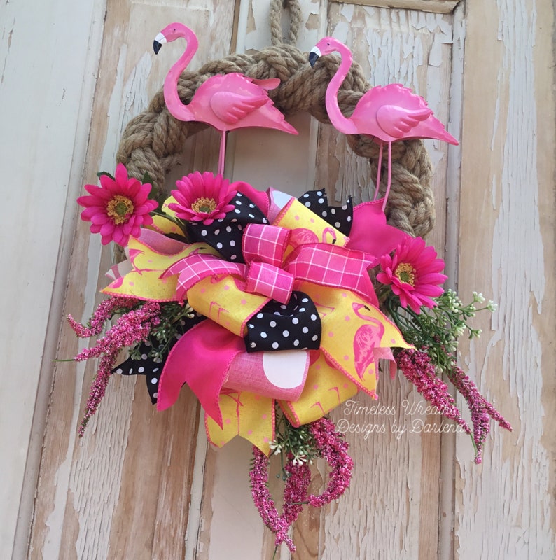 Flamingo Wreath~Flamingo Door Wreath~Pink Flamingo Wreath~Summer Flamingo Wreath~Flamingo Front Door Wreath~Tropical Wreath~Beach Wreath