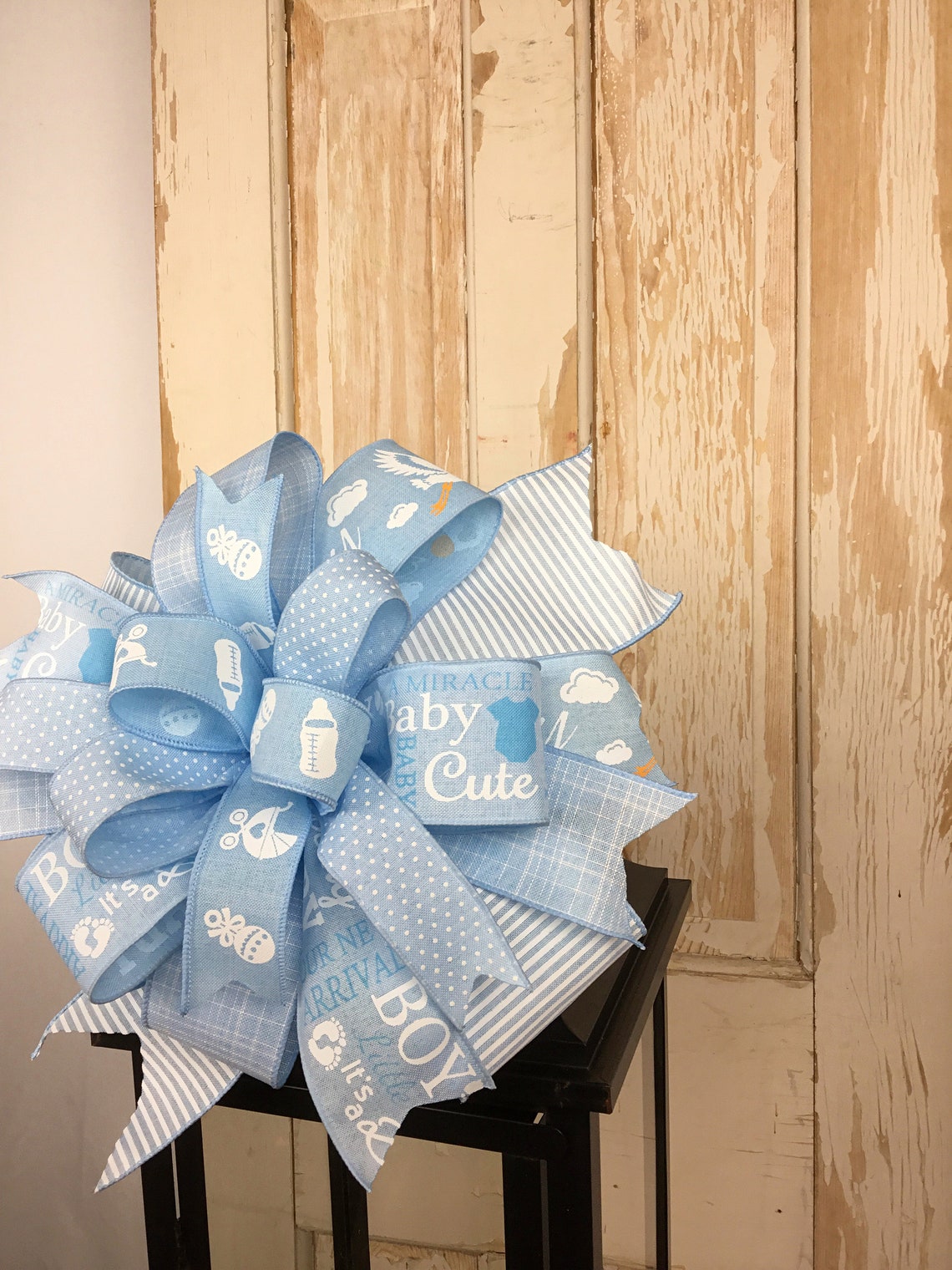 Baby Boy Gift Bowbaby Boy Shower Gift Bowbaby Blue White Etsy