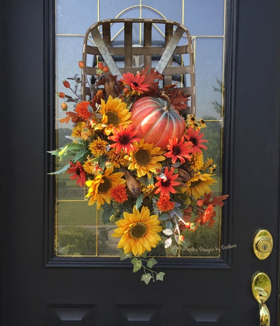 Thanksgiving Wreath, Tobacco Wreath, Farmhouse Wreath for Front Door,  Country Wreath for Front Door, Sunflower Wreath for Front Door, Fall