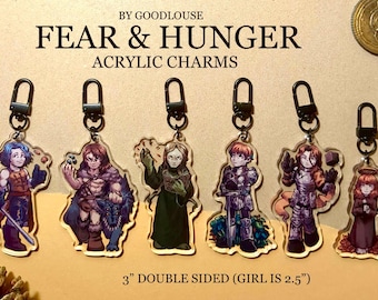 Fear and Hunger Character Charms || Ragnvaldr, Enki, Cahara, D&#39;arce, Girl and Le&#39;garde || Clear 3&quot; RPG Maker Acrylic Charms