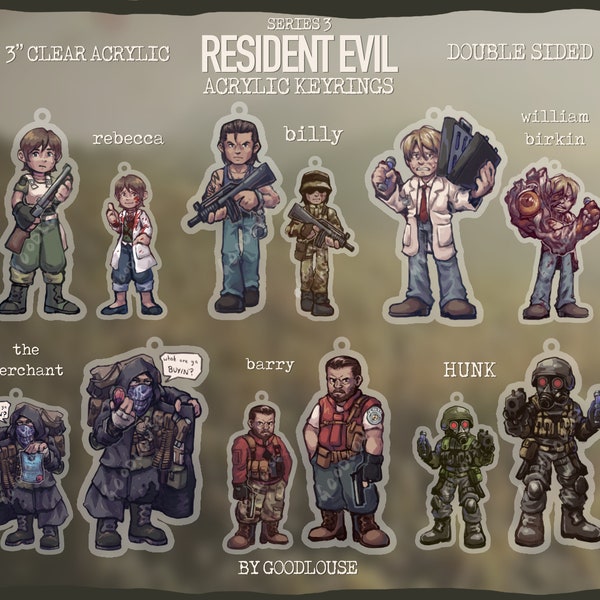 PREORDER Resident Evil Character 3" Keyrings || Rebecca, Billy, William Birkin, The Merchant, Barry, HUNK, Umbrella || Clear Acrylic Charms