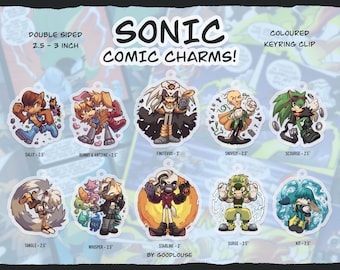 IDW/Archie Sonic Charms PRE-ORDER | Sally, Scourge, Wirwar, Whisper, Surge, Kit, Starline, Snively, Finitevus, Bunnie/Antoine | Sleutelhanger van 2,5 inch