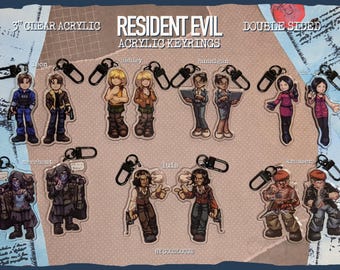 Resident Evil 4 Character 3&quot; Keyrings || Leon, Ashley, Hunnigan, Ada, Merchant, Luis, Krauser || Clear Acrylic Charms