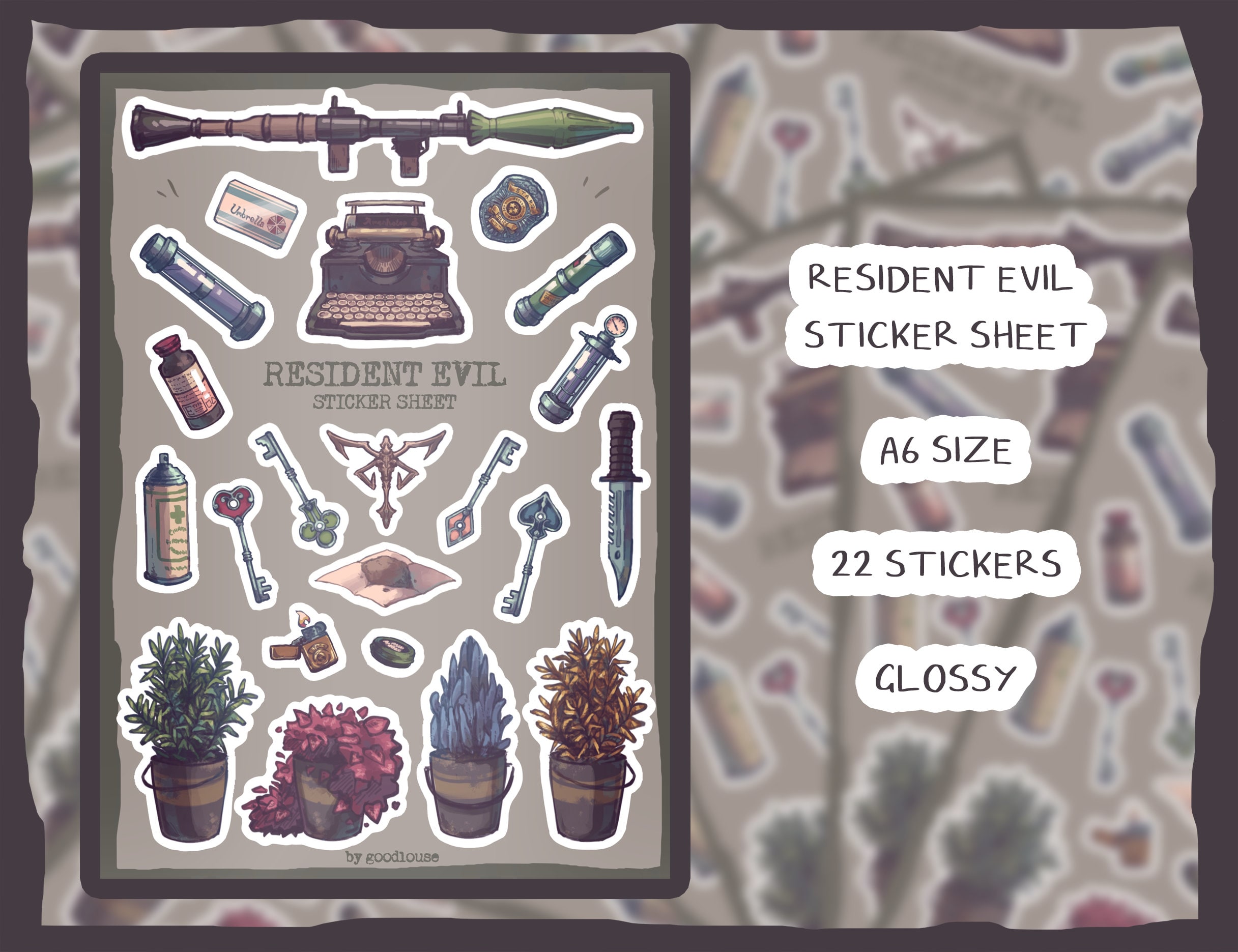 Resident Evil Sticker Sheet || Horror Puzzle Game Stickers || Umbrella Corporation STARS BSAA RE1 RE2 RE3 RE4 RE7