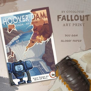 Fallout New Vegas Hoover Dam A4 konsttryck || Yes-Man, New California Republic || Postapokalyps Nevada & Arizona turism poster