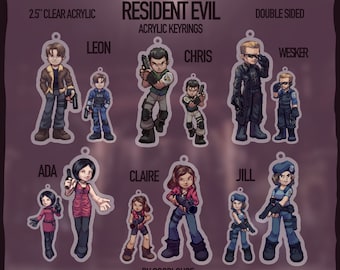 LIMITED STOCK 2.5" Resident Evil Character Keyrings || Leon, Chris, Wesker, Ada, Claire & Jill || Clear Acrylic Charms