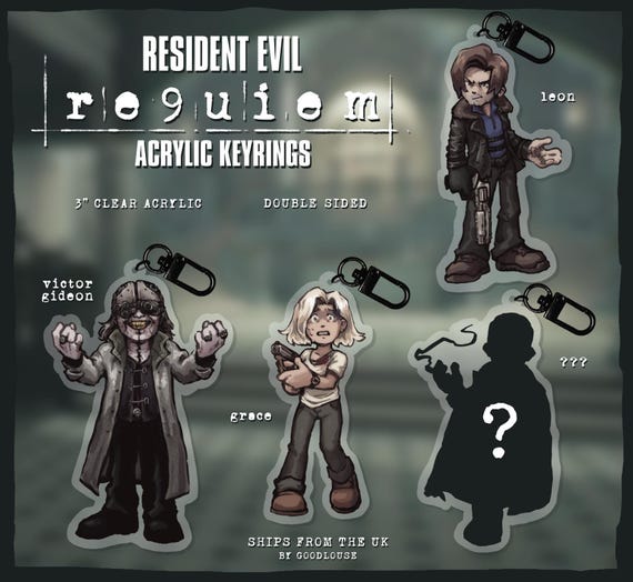 Resident Evil Requiem Keyrings || Leon Kennedy, Grace Ashcroft, Victor Gideon and [SPOILER CHARACTER] ||
